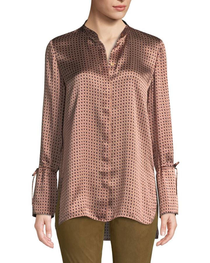 Desra Printed Silk Button-down Blouse