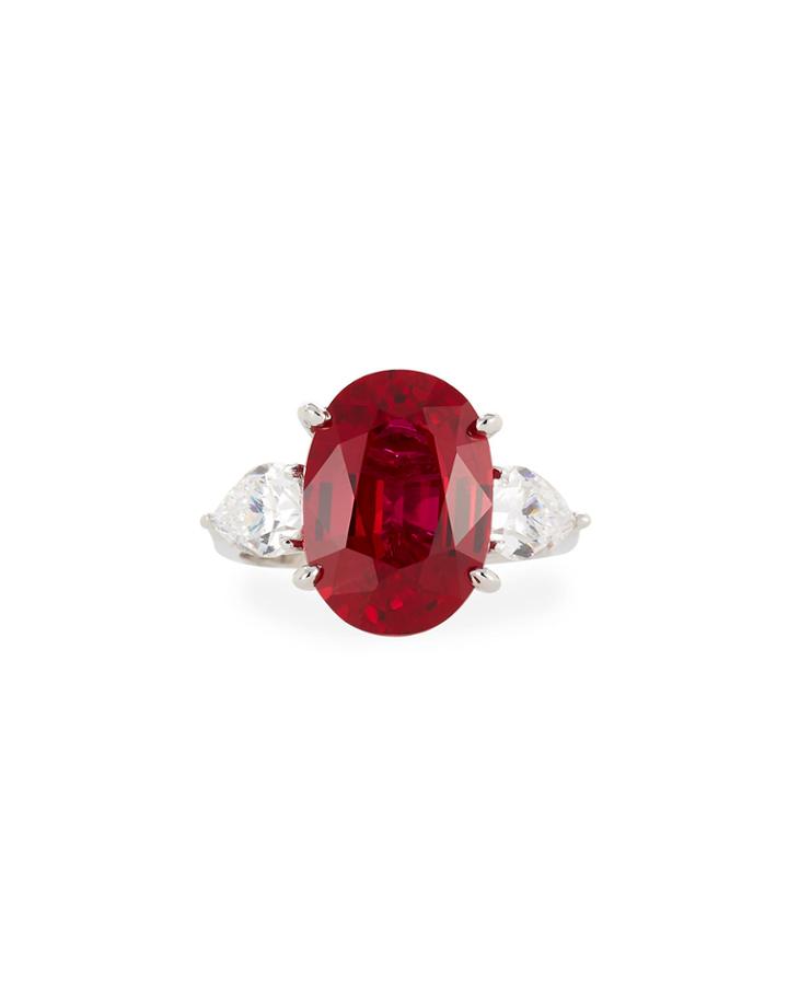Red & White Cz Crystal Ring,