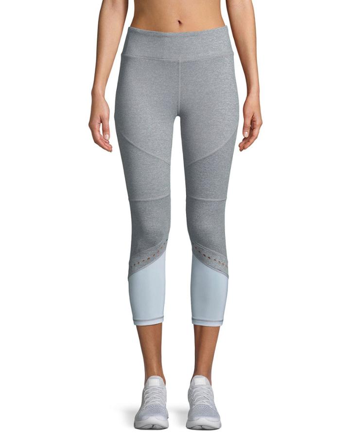 Striped Capri Leggings W/ Punched Holes