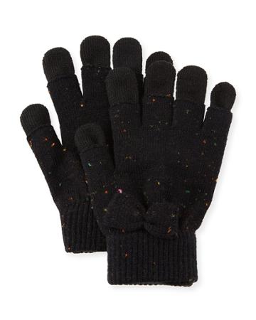 Speckled Knit Gloves W/bow