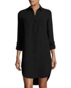 Button-front High-low Shirtdress, Black