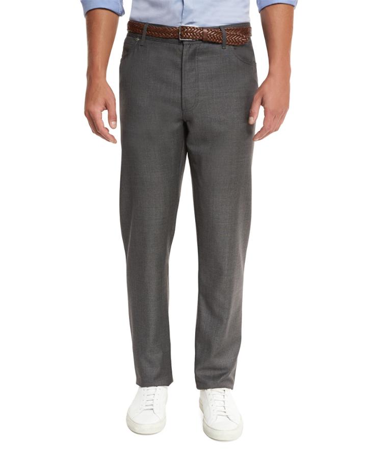 Wool Grisaille Five-pocket Pants, Gray