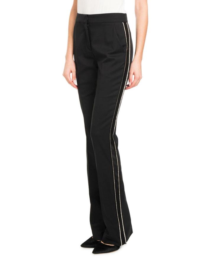 Mid-rise Straight-leg Virgin Wool Pants W/beaded Tux