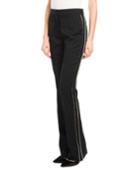 Mid-rise Straight-leg Virgin Wool Pants W/beaded Tux