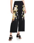 Floral Embroidered Stud-trim Flared Trousers