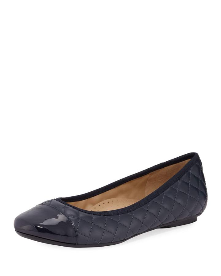 Sedy Quilted Leather Ballet Flats, Navy