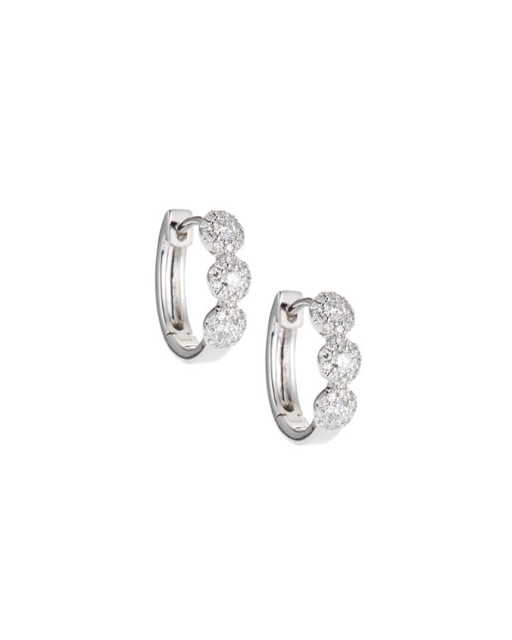 14k White Gold Diamond Halo Huggie Earrings