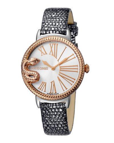 34mm Oversize Snake Watch W/ Leather Strap,