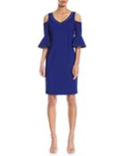 V-neck Cold-shoulder Cocktail Dress W/ Eyelet Trim