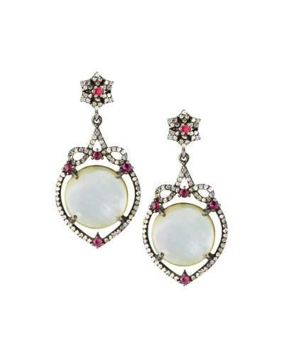 Diamond, Ruby And Mother-of-pearl Drop Earrings