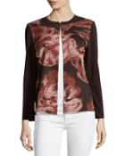 Printed Long-sleeve Jacket, Coffee/tan/brick