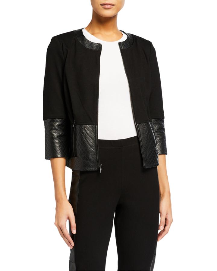 Ponte Quilted Leather Trim Jacket