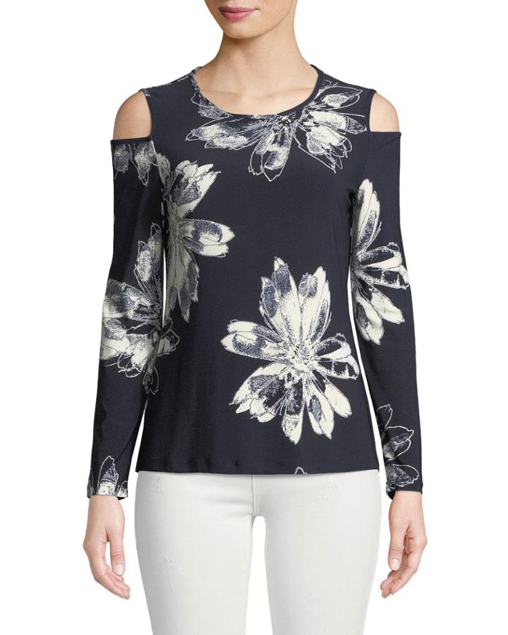 Cold-shoulder Floral Tee