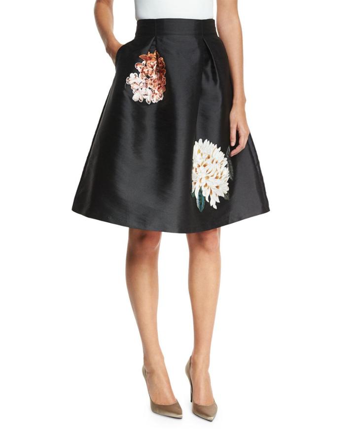 Devi Full Cocktail Skirt W/ Floral Appliques