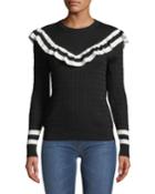 Monochrome Stripe-trim Ruffled Pullover