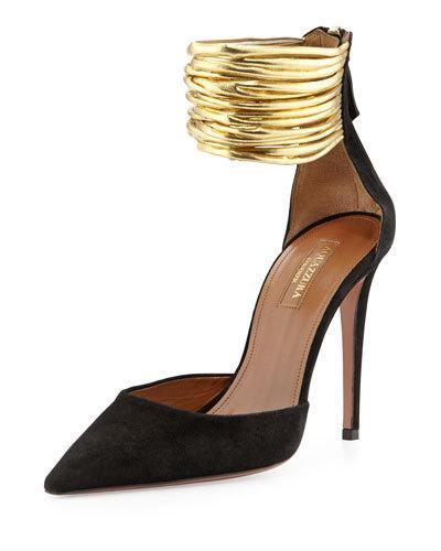 Hello Lover Suede Ankle-strap Pump, Black