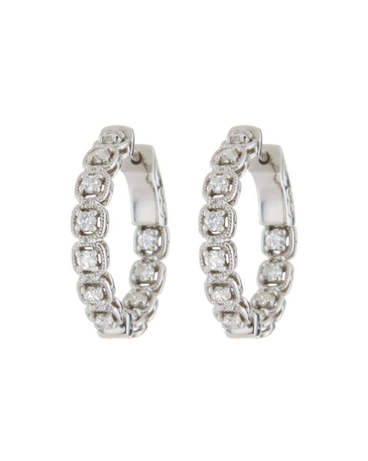 14k Diamond Illusion-set Hoop Earrings, White Gold