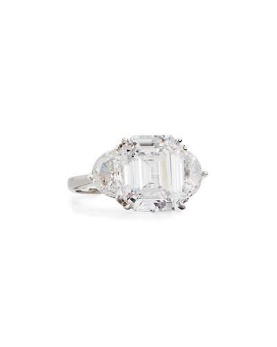 Clear Emerald-cut & Half-moon Cz Crystal Ring