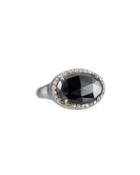 Oval Black Spinel & Champagne Diamond Ring,