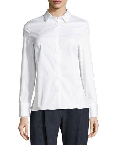 Stretch-poplin Button-front