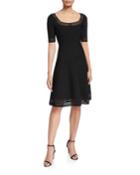 Transparent Stripe Elbow-sleeve Fit-&-flow Dress