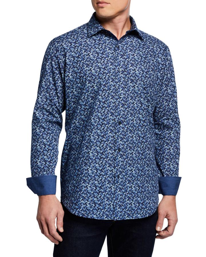Men's Shaped-fit Tile-print Woven