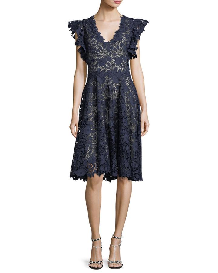 Ruffle-sleeve Lace Cocktail Dress
