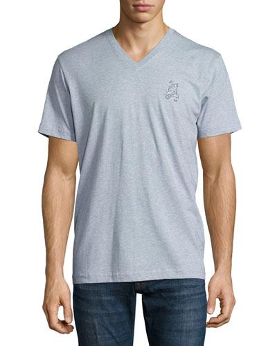 V-neck Tee With Embroidered Camo Logo,