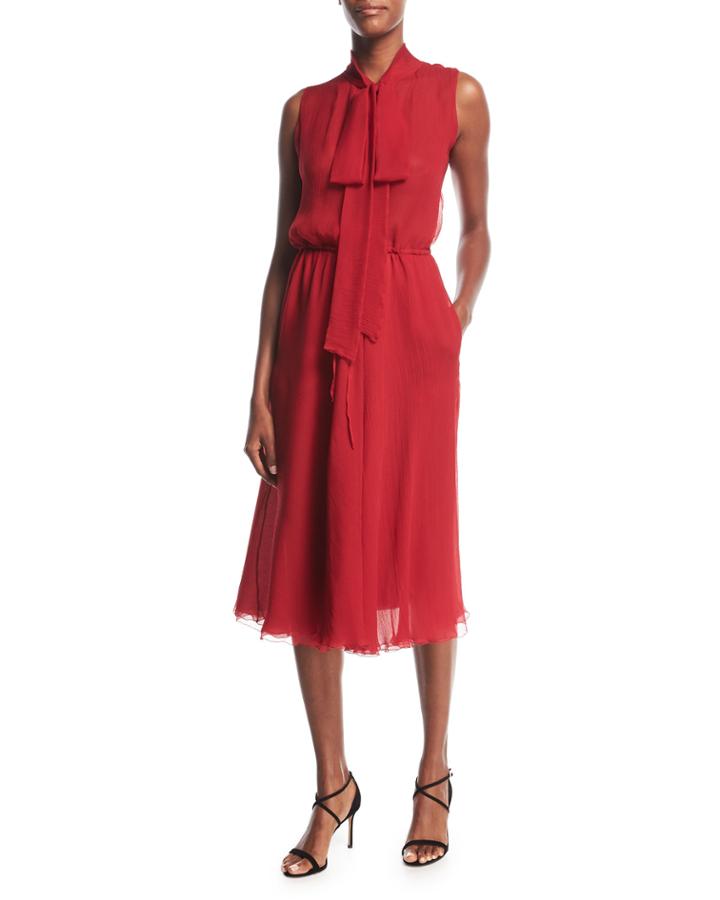 Tie-neck Sleeveless Silk Georgette