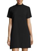 Short-sleeve Mock-neck Shift Dress, Black