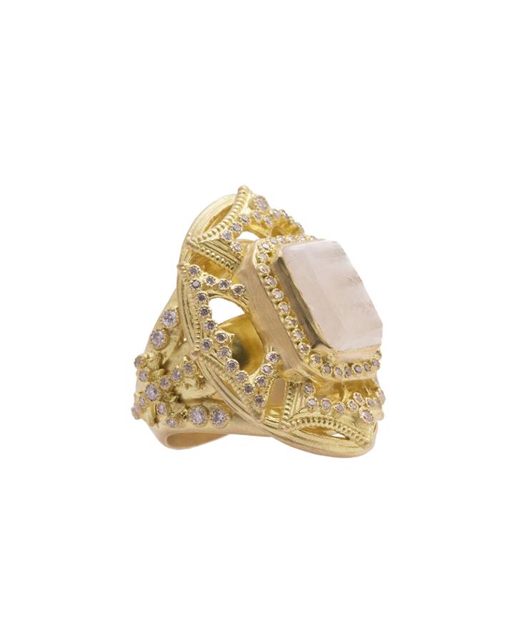 Armenta 18k Rainbow Moonstone Open Heraldry Shield Ring, Women's, Gold