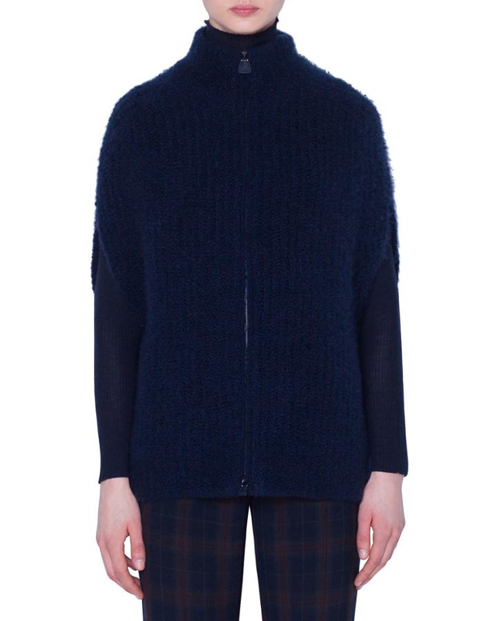 Cashmere-silk Fuzzy Boucle Bubble Cape