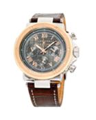 Men's 44mm Chronograph Watch W/ Leather, Two-tone/brown