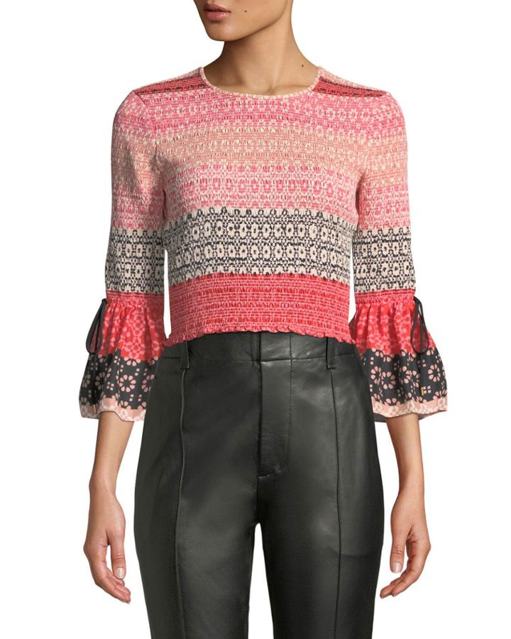 Floral Bell-sleeve Smocked