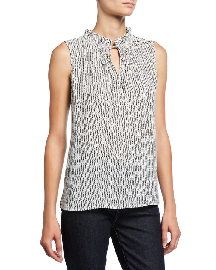 Printed Neck-tie Pearlescent Blouse