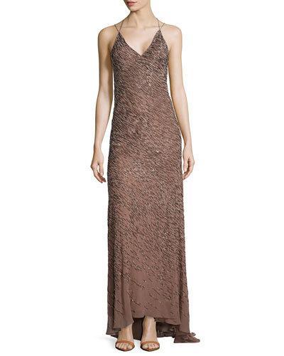 Embellished Halter-neck Gown, Tobacco