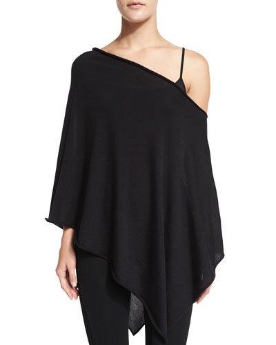 Off-the-shoulder Asymmetric Poncho, Black