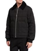 Men's Quilted Nylon Bomber Jacket W/ Fur Collar