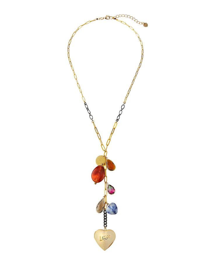 Multi-gem Heart Y-necklace