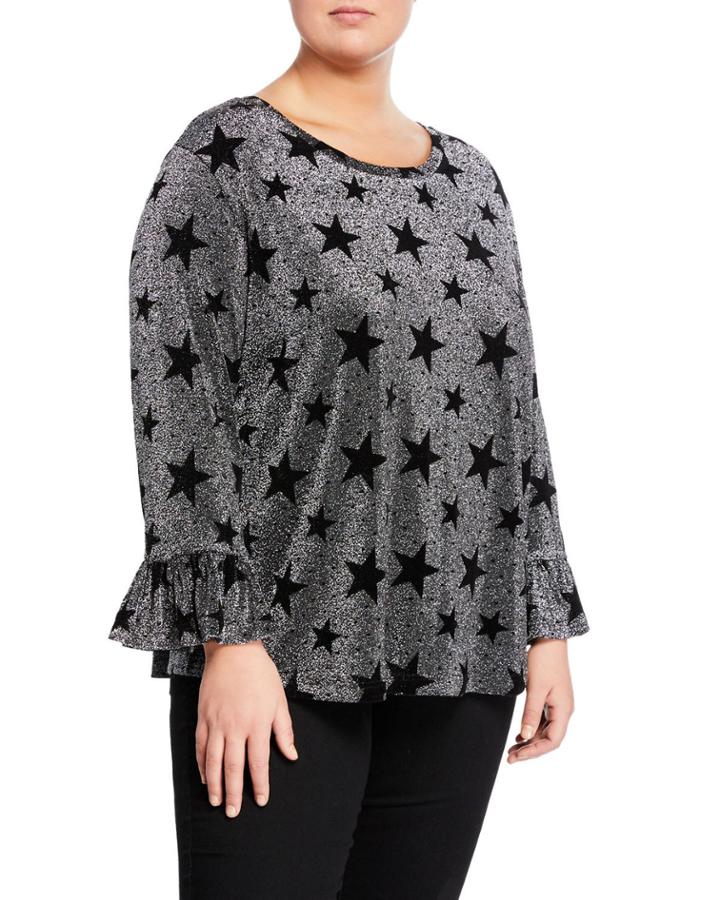 Velvet Star Ruffle Glitter Top,
