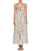 Sweetheart-neck Beaded-strap Printed Silk Dress With