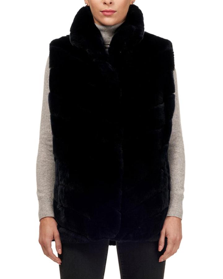 Reversible Chevron Rex Rabbit Fur Vest