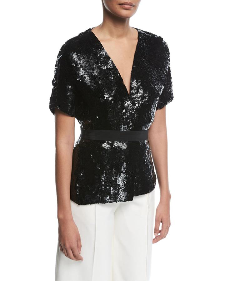 Sequined Silk Short-sleeve Jacket