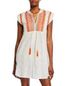 Embroidered Hooded Coverup W/ Tassel Tie