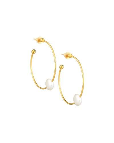 Delicate Spring 24k Hoop Earrings W/ Pearls & Emeralds