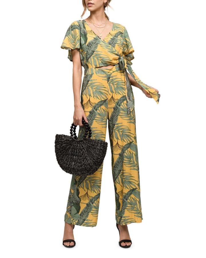 Tropical Print Wrap Jumpsuit