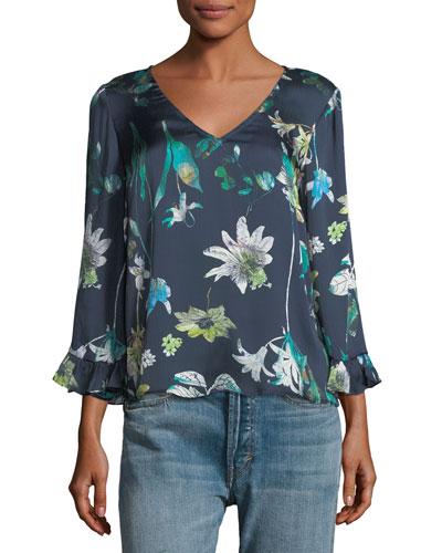 Floral-print Ruffle-cuff Blouse
