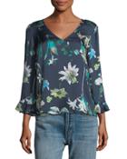 Floral-print Ruffle-cuff Blouse