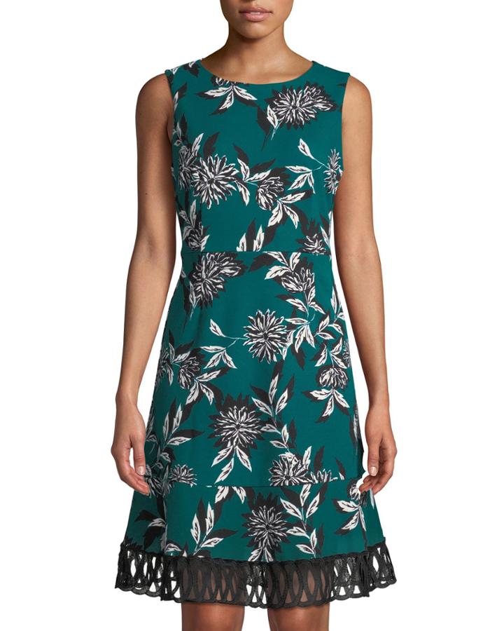 Crochet-trim Floral-print A-line Dress