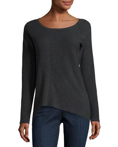 Asymmetric-print Paneled-knit Sweater, Charcoal